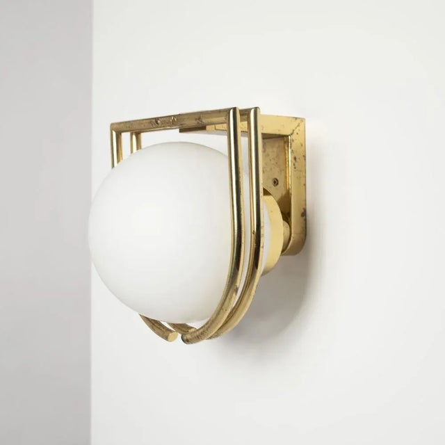 Wall Lamp in Brass and Opaline Glass, Italy, 1970s For Sale - Image 4 of 9