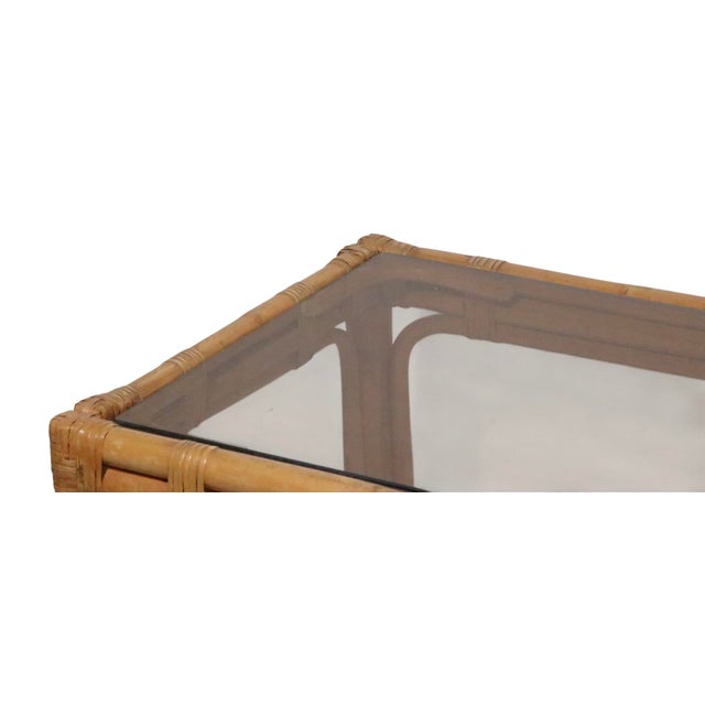 Wood Mid Century Glass Top Bamboo Coffee Table For Sale - Image 7 of 14