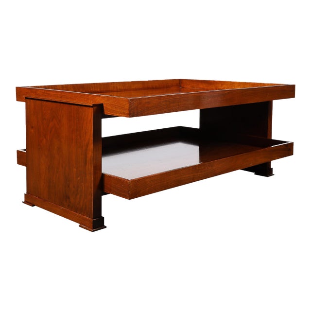 Art Deco Two-Tier Rectilinear Book-Matched Walnut Raised Border Cocktail Table For Sale