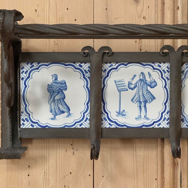 19th Century Dutch Wrought Iron Coat Rack With Delft Tiles For Sale - Image 16 of 18