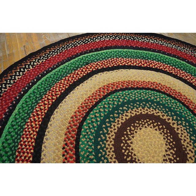 Early 20th Century 1920s Jewel Tone Antique American Braided Folk Art Rug 9' 6'' X 9' 6''. Wool Carpet For Sale - Image 5 of 6