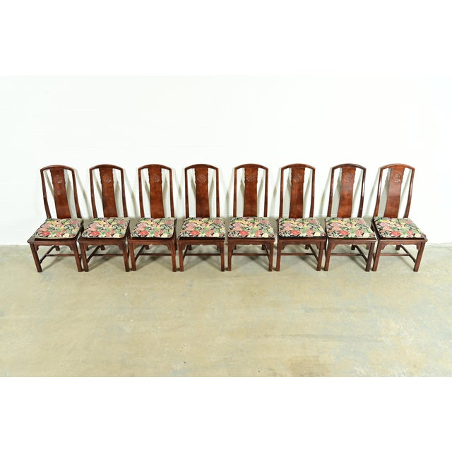 1970s Henredon Hollywood Regency Chinoiserie Sculpted Mahogany Dining Chairs, Set of Eight For Sale - Image 5 of 17