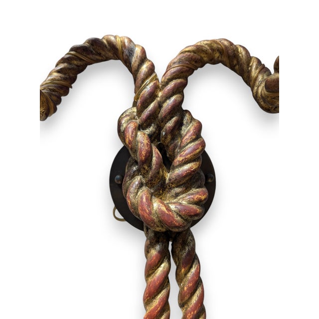 Bronze Pair of Mid 20th Century Double Armed Gilt Bronze Twisted Rope Sconces For Sale - Image 8 of 8