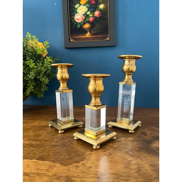 1960’s Brass & Lucite Candlestick Holders Set of 3 For Sale - Image 9 of 18