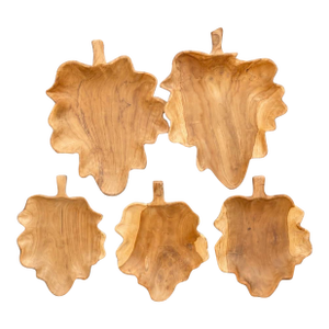 Vintage Hand-Carved Solid Teak Leaf Serving Boards – Set of 5