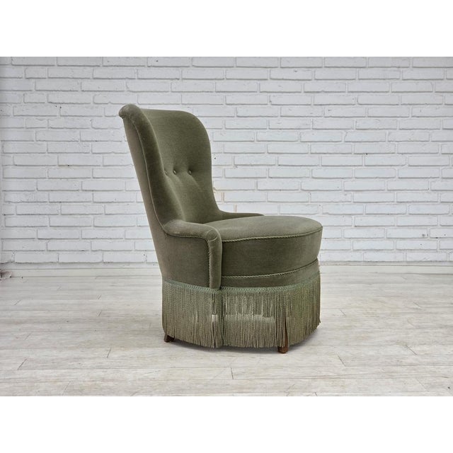 Green Danish Armchair in Green Furniture Velour, 1970s For Sale - Image 8 of 18