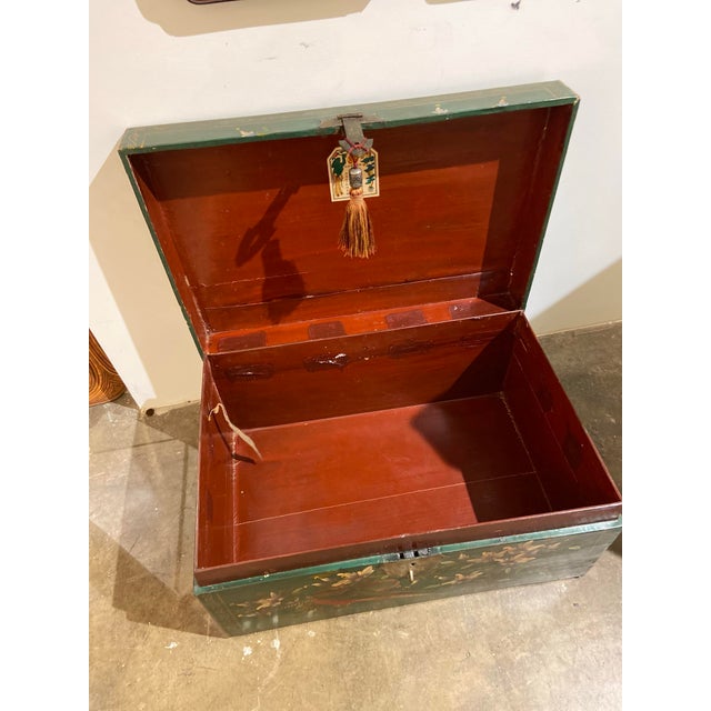 Chinoiserie 1970s Vintage Chinoiserie Painted Trunk For Sale - Image 3 of 11