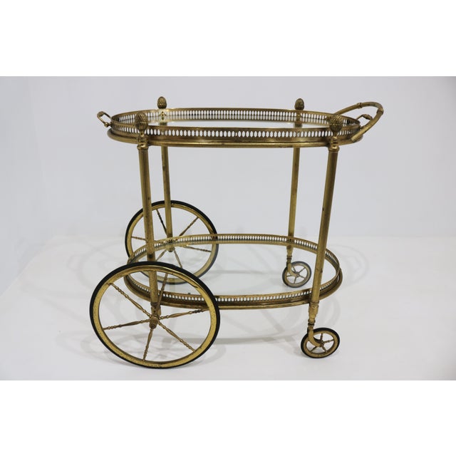 Vintage Oval Brass and Glass Bar Cart from Maison Baguès, 1950s For Sale - Image 6 of 17