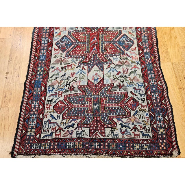 Antique Caucasian Soumak Area Rug, Handwoven Wool, Tribal Bird Motifs Design, 3' x 5' For Sale - Image 10 of 14
