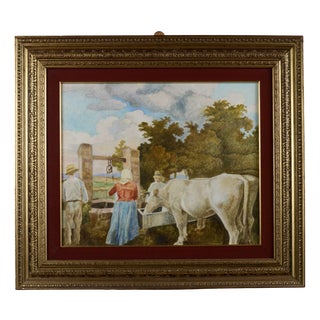 Cesare Peruzzi, Next to the Well, Oil on Canvas, Framed For Sale