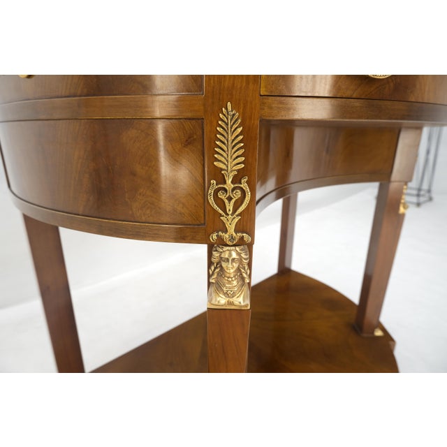 Walnut Marble Top Neoclassical Demi Lune Bronze Mount Console Table 1 Drawer For Sale - Image 17 of 18