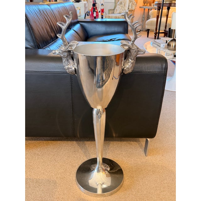 Contemporary 1980s Champagne/Wine Bucket on Stand With Stag Heads For Sale - Image 3 of 7