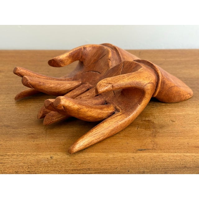 Late 20th Century Vintage Carved Wooden Human Hands Business Card Holder For Sale - Image 5 of 12