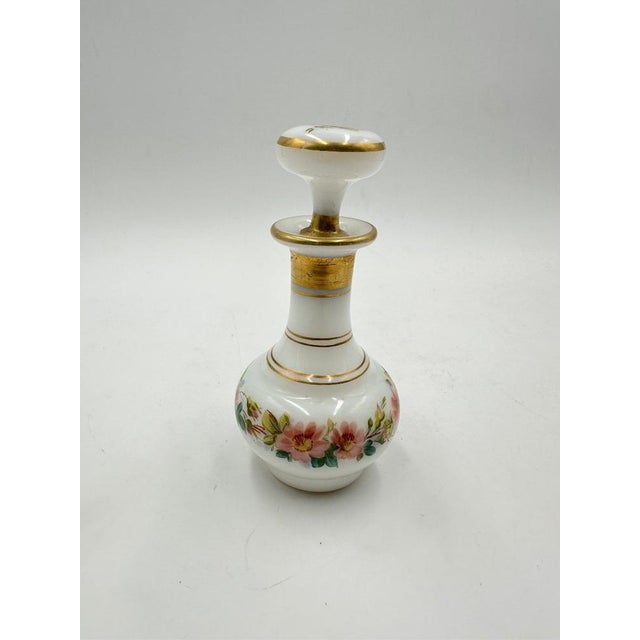 White Antique Opaline Perfume Bottle Decorated with Painted Flowers, 1890s For Sale - Image 8 of 11