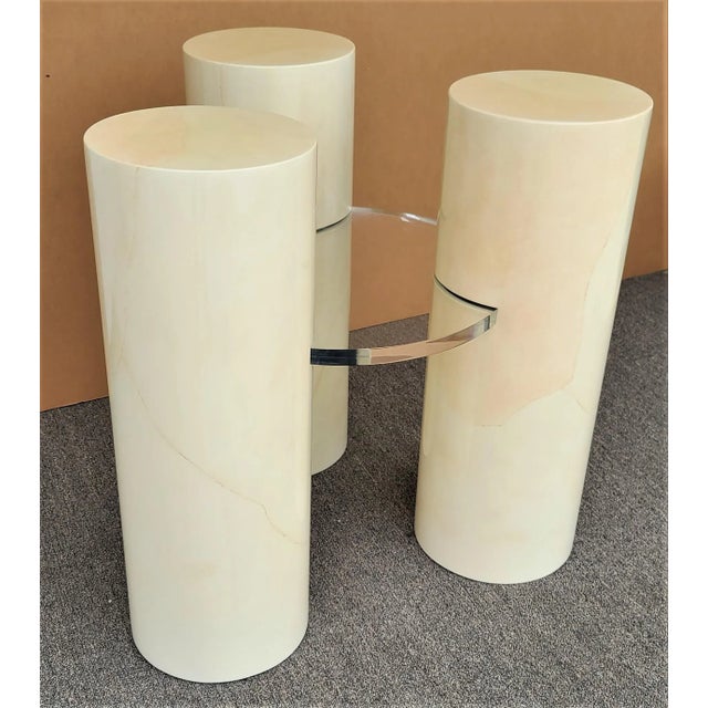 Karl Springer Karl Springer Style Dining Table Base or Display Stands Faux Goatskin For Sale - Image 4 of 11