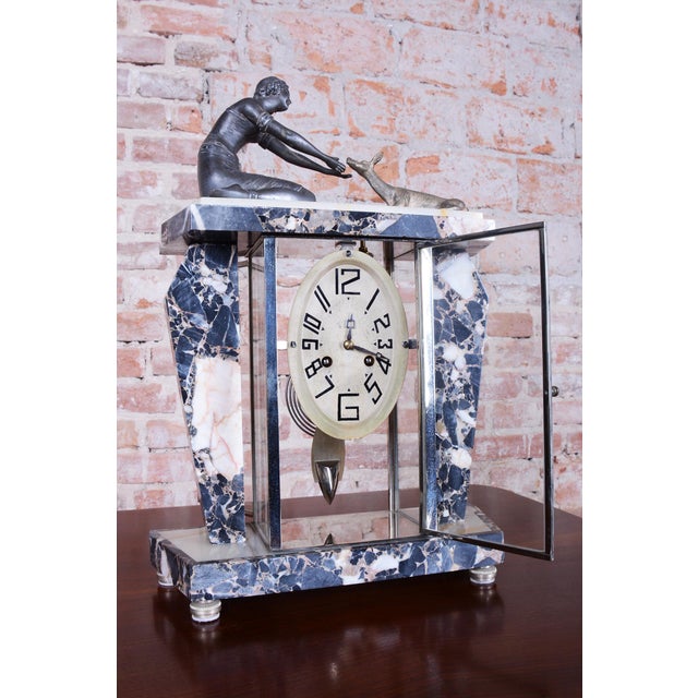 Art Deco Fireplace Clock in Marble, Bronze, and Glass, France, 1920s, Set of 3 For Sale - Image 12 of 18