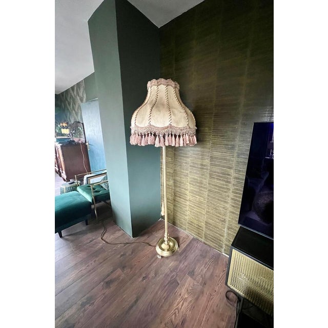 Metal Mid-Century Neoclassical Brass Floor Lamp with Lion's Feet and Leather Shade, 1950s-1960s For Sale - Image 7 of 11