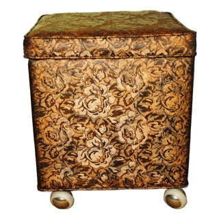 Mid Century Vinyl Sewing Ottoman Box Stool For Sale