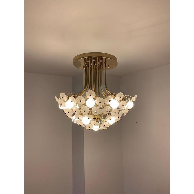 Gold Italian Floral Brass Chandelier, 1970s For Sale - Image 8 of 18