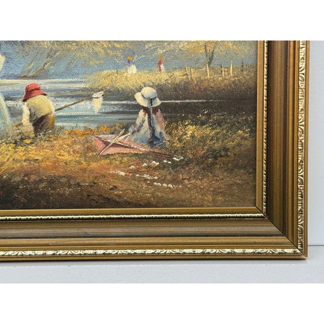 Oil Painting of Children Playing on Summers Day in the English Countryside 1980 Circa For Sale - Image 4 of 15