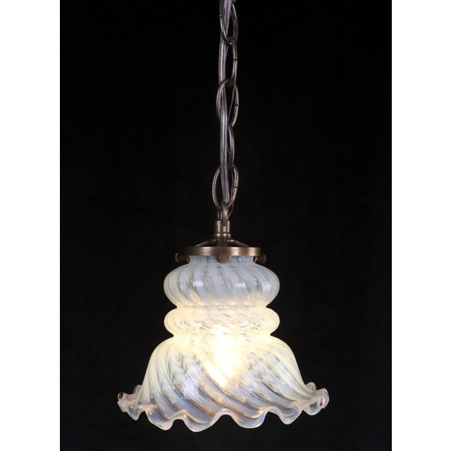 Mid 20th Century Art Nouveau Swirl Opal Glass Pendant Light For Sale In New York - Image 6 of 10