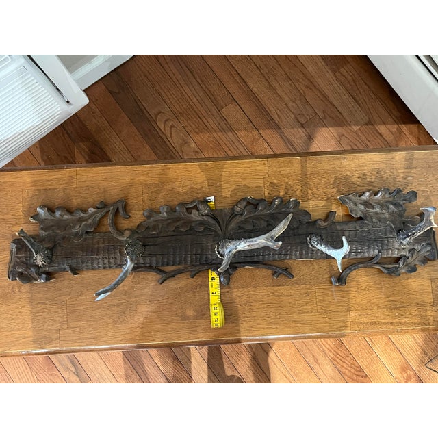 Antique 19th Century German Black Forest Carved Wood and Antler Wall Rack For Sale - Image 11 of 12
