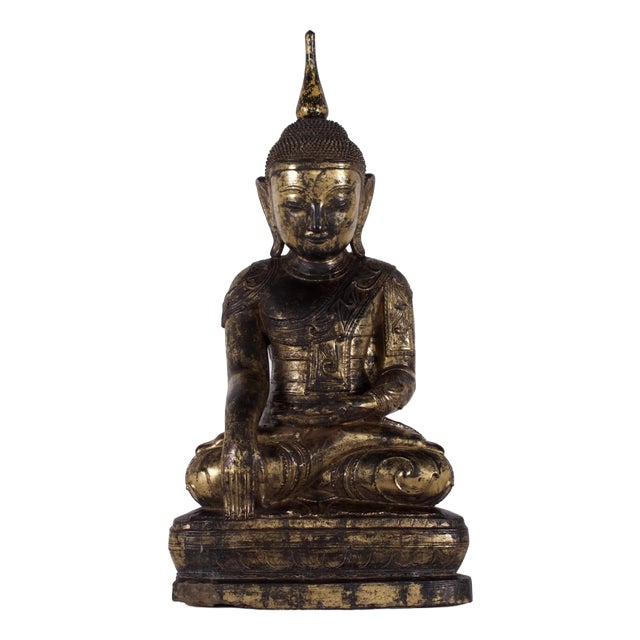 Unknown, Shan Buddha in Bhumisparsha Mudra, 1800s, Wood For Sale