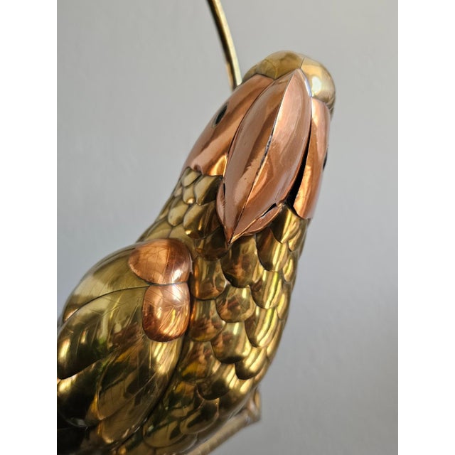 1970s Sergio Bustamante Style Brass and Copper Parrot on Stand For Sale - Image 9 of 12
