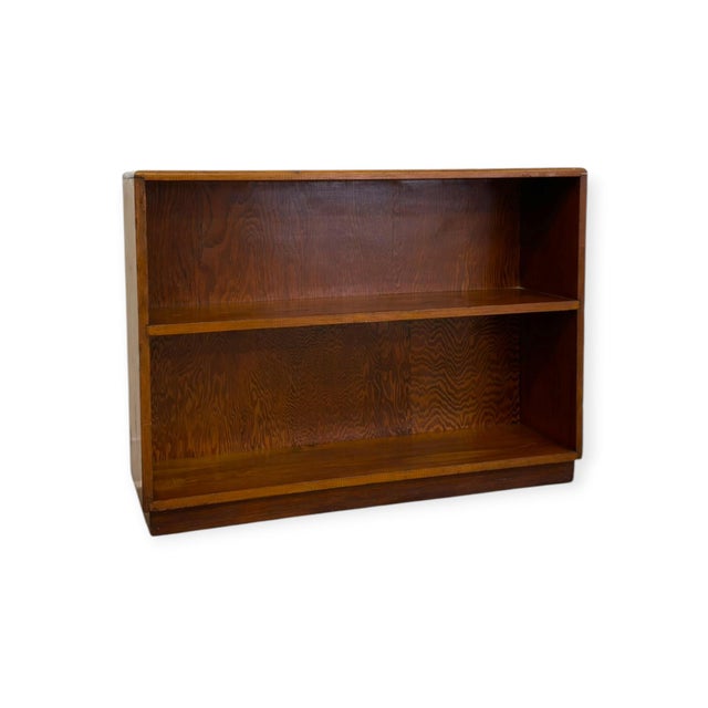Brown Vintage Mid-Century Streamline Moderne Low 2-Tier Wood Bookshelf. For Sale - Image 8 of 8