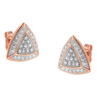 14K Rose Gold over .925 Sterling Silver Diamond-Accented Trillion Shaped 4-Stone Halo-Style Stud Earrings (H-I Color, I2-I3 Clarity) For Sale