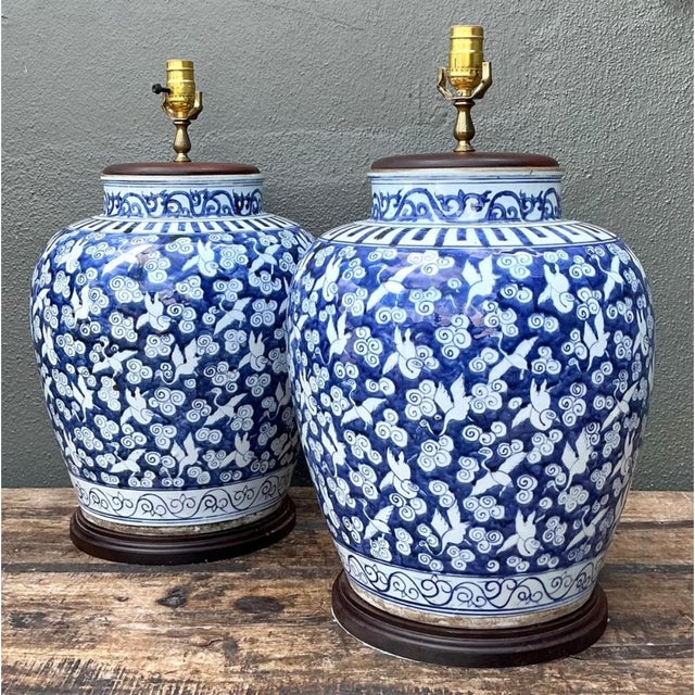 Vintage Monumental Ceramic Ginger Jar Table Lamps - Pair For Sale In West Palm - Image 6 of 12