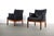 Pair of mid century modern lounge chairs by Marble Imperial. Original leather to the frame. Some light scuffing/scratching...