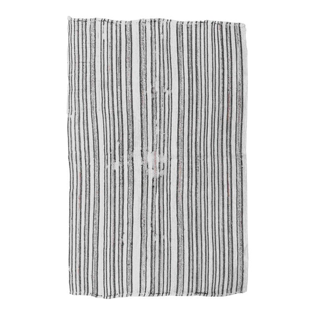 Striped Vintage Turkish Hemp Kilim Rug - 4`7" X 6`4" For Sale