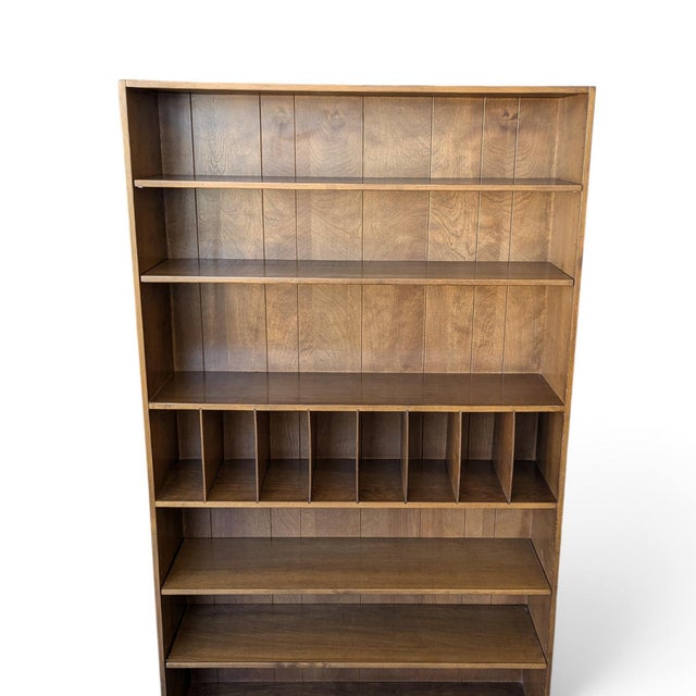 1970s 1970s Japanese Veneered-Plywood Bookcase With Adjustable Shelves and Dividers For Sale - Image 5 of 18