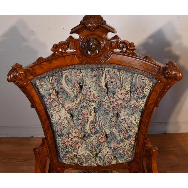 Brown 1860s Pair of Antique Victorian Carved Walnut Living Room Chairs/ Side Chairs For Sale - Image 8 of 11