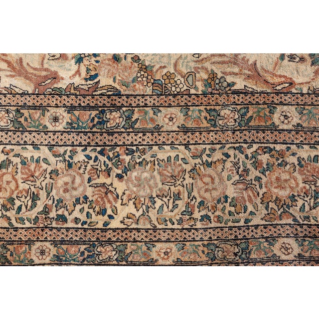 Beige 1920s Persian Kirman Beige, Brown, Green Hand Knotted Wool Carpet For Sale - Image 8 of 10
