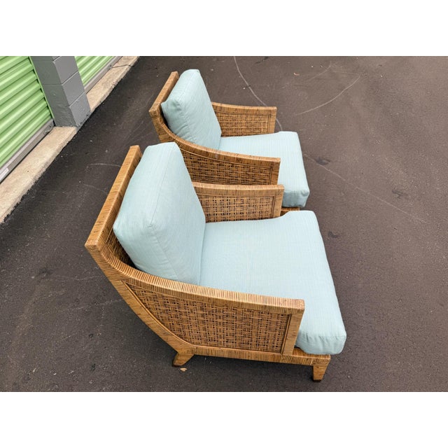 Stunning pair of vintage McGuire "St. Germaine" lounge chairs, celebrated for the company's signature craftsmanship and...