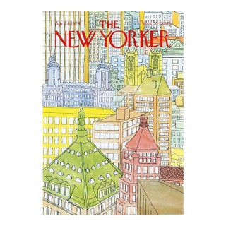 1974 Vintage New Yorker Magazine Cover by Raymond Davidson, April 8, New York City Skyline For Sale