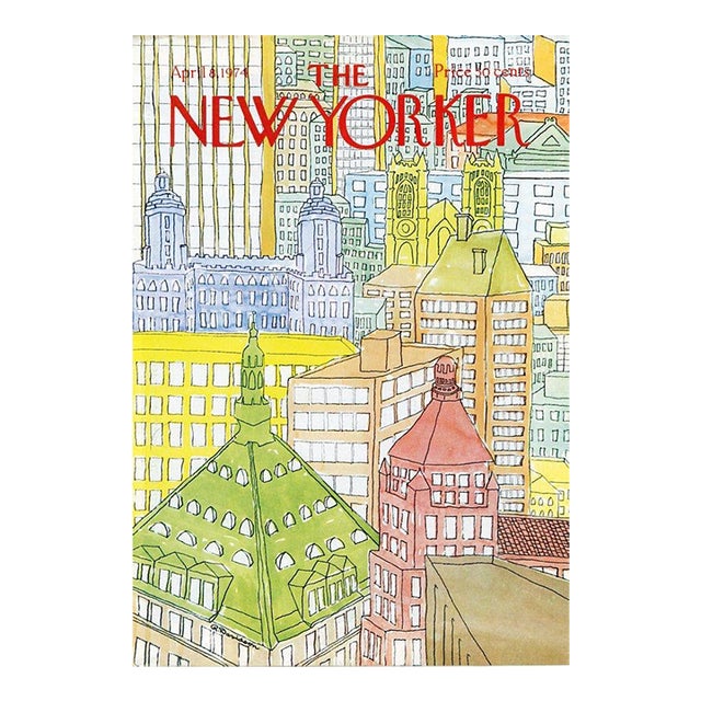 1974 Vintage New Yorker Magazine Cover by Raymond Davidson, April 8, New York City Skyline For Sale