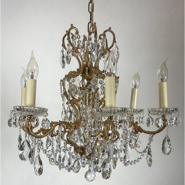 Metal Brass and Lead Crystal Chandelier from Palwa, 1960s For Sale - Image 7 of 13