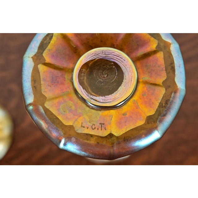 Louis Comfort Tiffany Favrile Iridescent Art Glass Candlesticks, Pair For Sale - Image 11 of 13