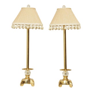 Frederick Cooper Tall Brass Candlestick Table Lamps - A Pair For Sale