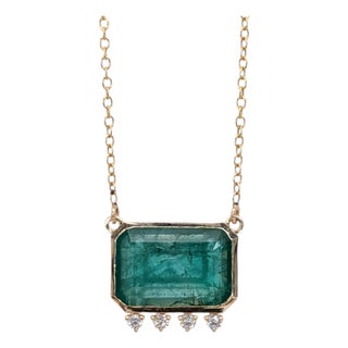 6ct Emerald Pendant With Natural Diamond Accents in Solid 14k Gold | Em 15x10mm For Sale