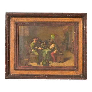 "Peasants Playing Cards" Reproduction Oil Painting by Adriaen Brouwer For Sale