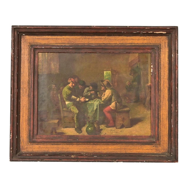 "Peasants Playing Cards" Reproduction Oil Painting by Adriaen Brouwer For Sale