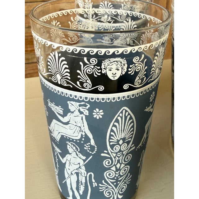 Vintage Jeannette Glass “Blue Corinthian Hellenic” Ice Bucket With Tumblers, Mid-20th Century – Set of 7 For Sale - Image 11 of 12