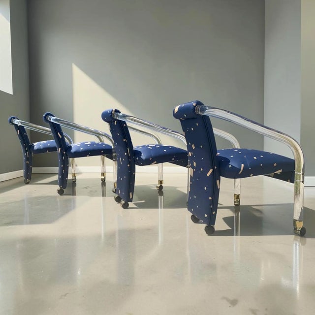 1980s Upholstered Charles Hollis Jones Style Lucite Dining Chairs - Set of 4 For Sale - Image 5 of 13