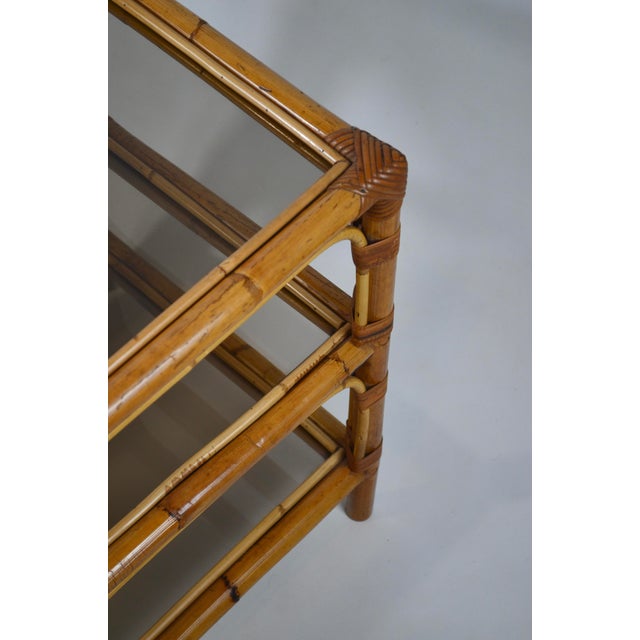 Vintage Bamboo and Smoked Glass Three-Tier Side Table, 1970s For Sale - Image 4 of 11