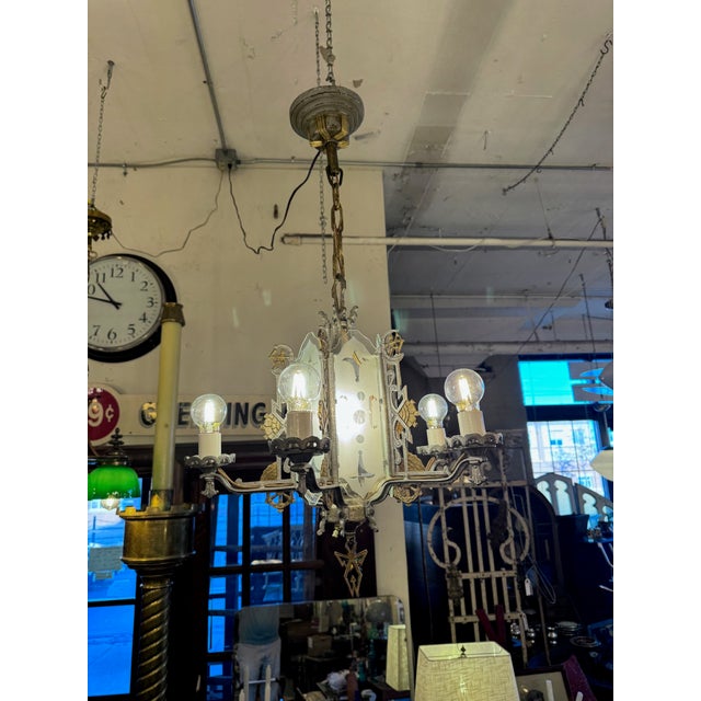 Antique 1920s/1930s Art Deco Three Way Switch Rewired Classic Chandelier. Beautiful original condition. Professionally...