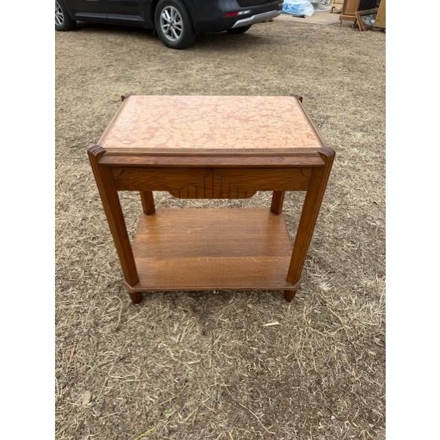 A Large 1940s Vintage French Art Deco Solid Walnut Marble Top Coffee Table or Side Table For Sale - Image 11 of 14